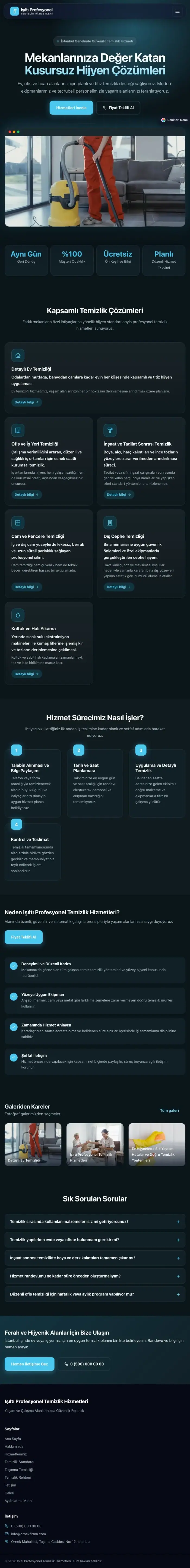 Koyu Modern Mavi Turkuaz – Temizlik Web Sitesi tablet görünümü