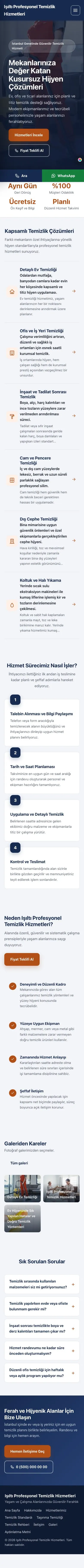Sol Menü Mavi Turuncu – Temizlik Web Sitesi mobil görünümü