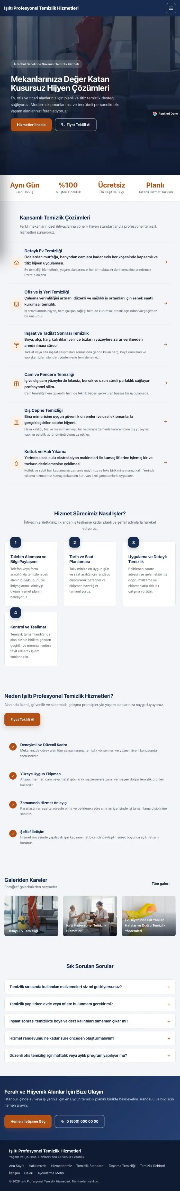 Sol Menü Mavi Turuncu – Temizlik Web Sitesi tablet görünümü