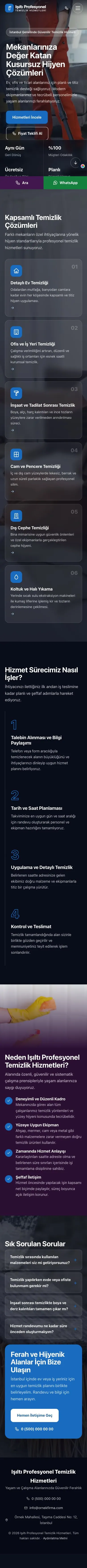 Tam Ekran Mor Mavi – Temizlik Web Sitesi mobil görünümü
