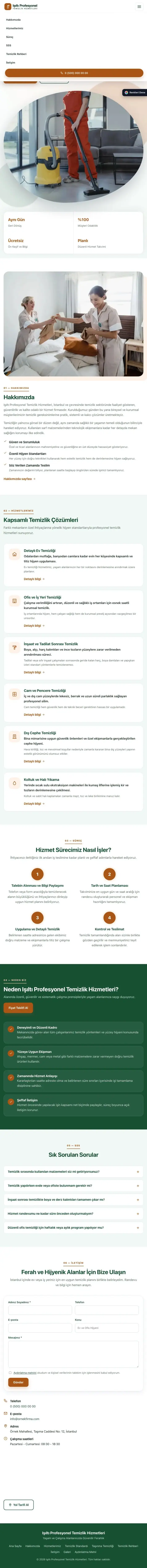Tek Sayfa Yeşil Turuncu – Temizlik Web Sitesi tablet görünümü