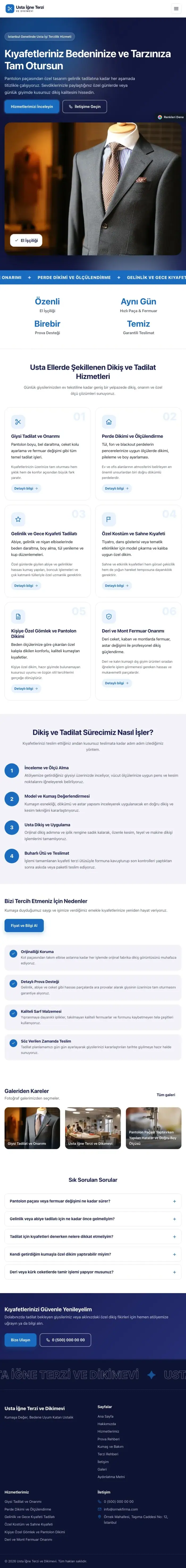 Hareketli Lacivert Mavi – Terzi ve Tadilat Web Sitesi tablet görünümü