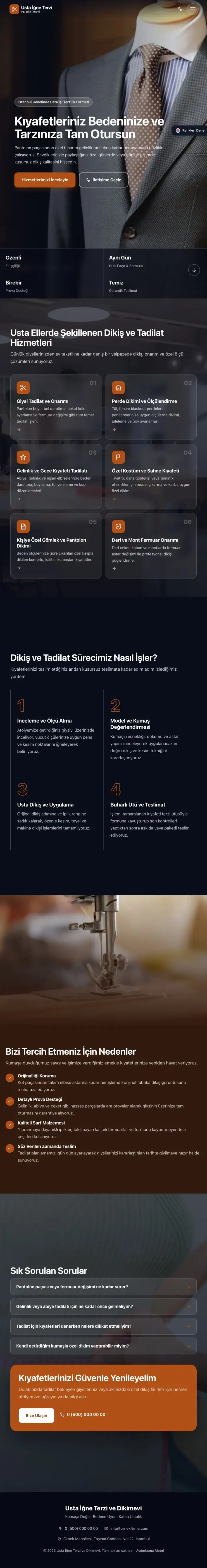 Tam Ekran Kahve Turuncu – Terzi ve Tadilat Web Sitesi tablet görünümü