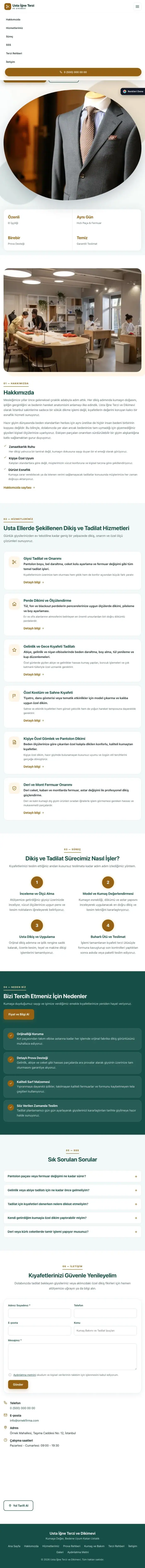 Tek Sayfa Tasarım – Terzi ve Tadilat Web Sitesi tablet görünümü