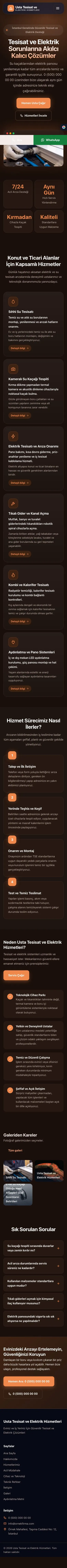 Koyu Modern Kahve Turuncu – Tesisat ve Elektrik Web Sitesi mobil görünümü