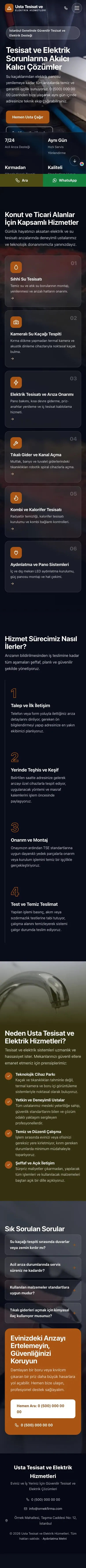 Tam Ekran Zeytin Turuncu – Tesisat ve Elektrik Web Sitesi mobil görünümü