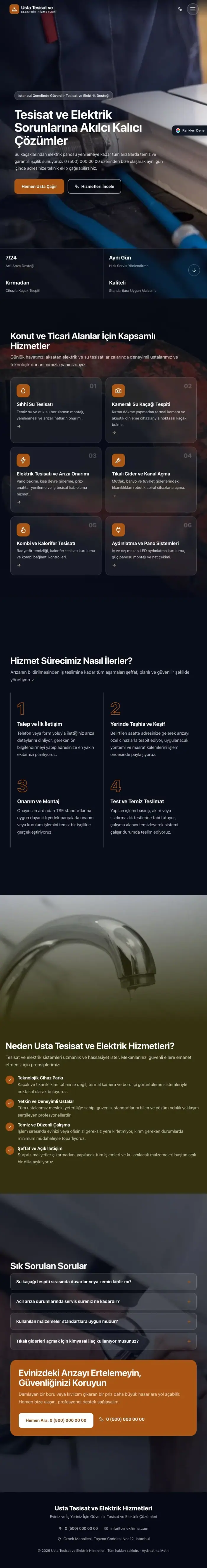 Tam Ekran Zeytin Turuncu – Tesisat ve Elektrik Web Sitesi tablet görünümü