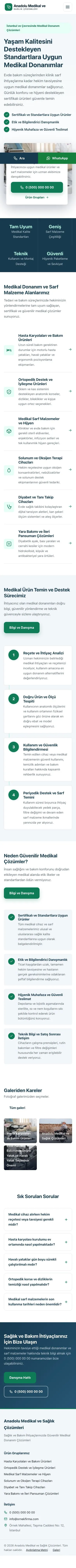 Bölünmüş Mavi Turkuaz – Tıbbi Cihaz ve Medikal Web Sitesi mobil görünümü