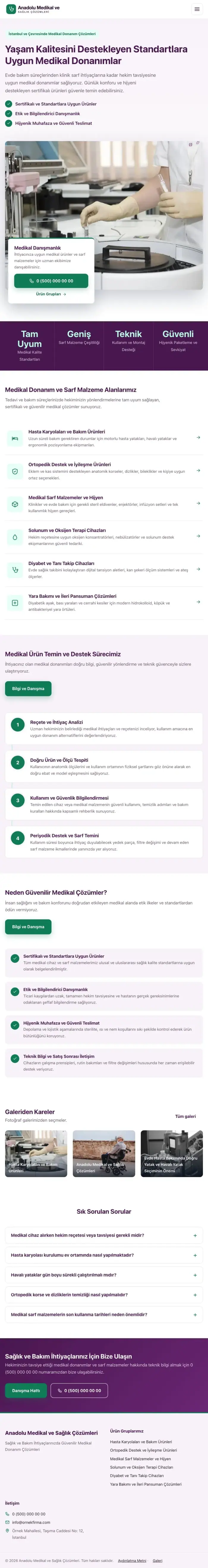 Bölünmüş Mor Turkuaz – Tıbbi Cihaz ve Medikal Web Sitesi tablet görünümü