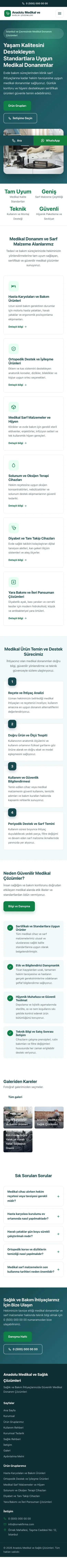 Klasik Petrol Yeşil – Tıbbi Cihaz ve Medikal Web Sitesi mobil görünümü