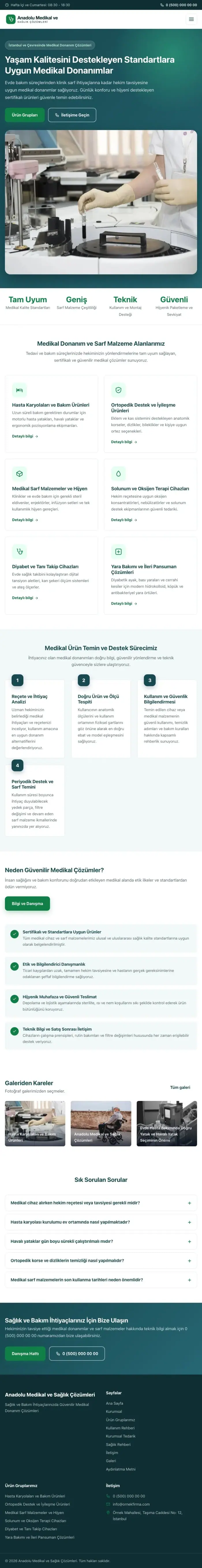Klasik Petrol Yeşil – Tıbbi Cihaz ve Medikal Web Sitesi tablet görünümü