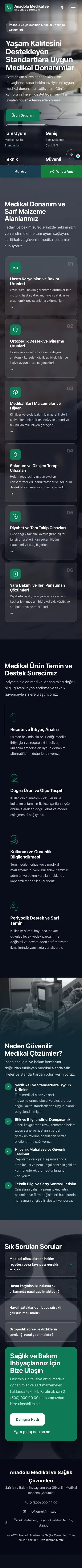 Tam Ekran Mavi Turkuaz – Tıbbi Cihaz ve Medikal Web Sitesi mobil görünümü