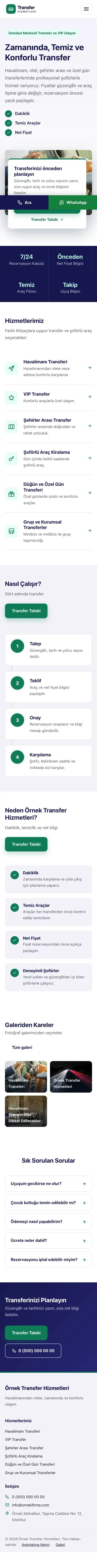 Bölünmüş Lacivert Turkuaz – Transfer ve VIP Web Sitesi mobil görünümü