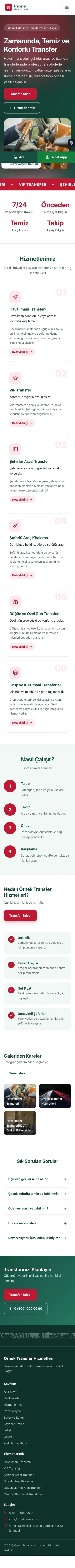 Hareketli Petrol Kırmızı – Transfer ve VIP Web Sitesi mobil görünümü