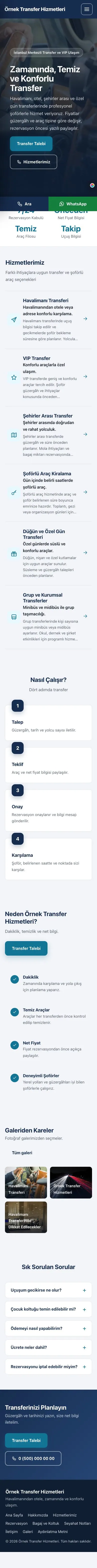 Sol Menü Mavi Turkuaz – Transfer ve VIP Web Sitesi mobil görünümü