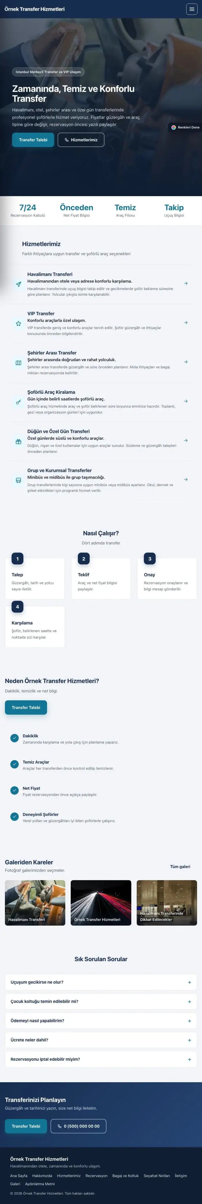 Sol Menü Mavi Turkuaz – Transfer ve VIP Web Sitesi tablet görünümü