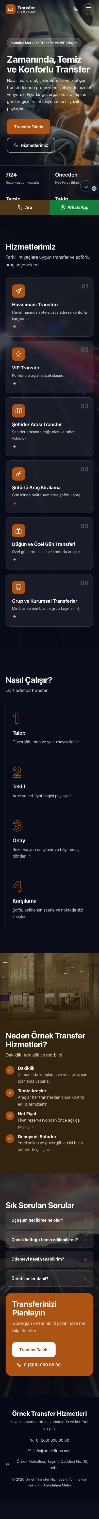 Tam Ekran Kahve Turuncu – Transfer ve VIP Web Sitesi mobil görünümü