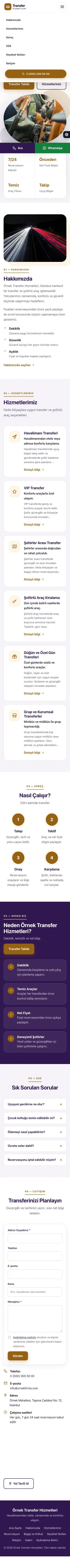 Tek Sayfa Mor Turuncu – Transfer ve VIP Web Sitesi mobil görünümü