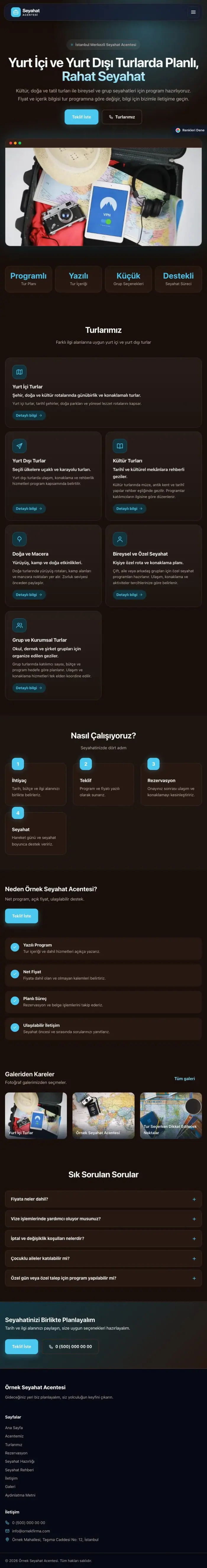Koyu Modern Kahve Turkuaz – Tur ve Seyahat Acentesi Web Sitesi tablet görünümü