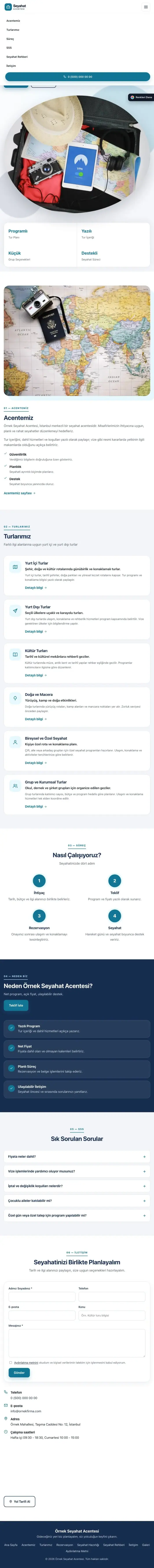Tek Sayfa Mavi Turkuaz – Tur ve Seyahat Acentesi Web Sitesi tablet görünümü
