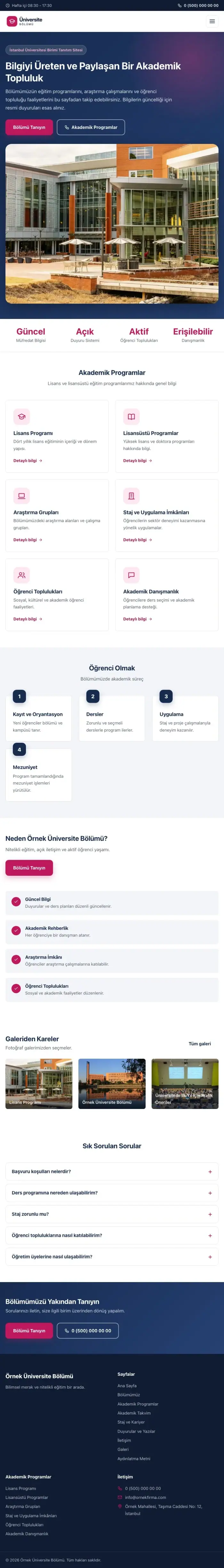 Klasik Mavi Pembe – Üniversite Birimi Web Sitesi tablet görünümü