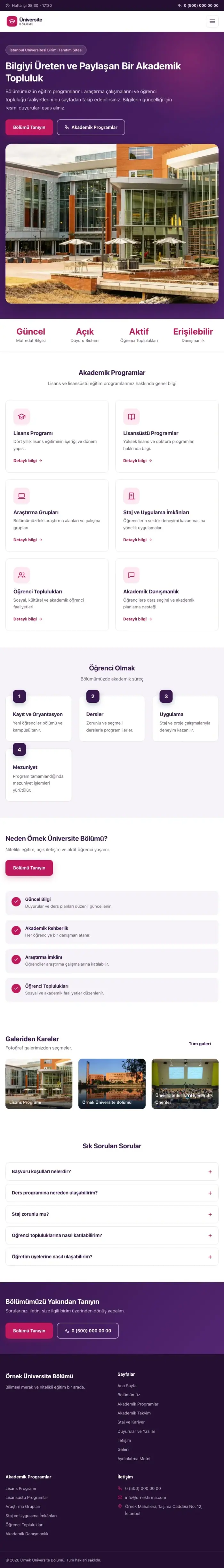 Klasik Mor Pembe – Üniversite Birimi Web Sitesi tablet görünümü