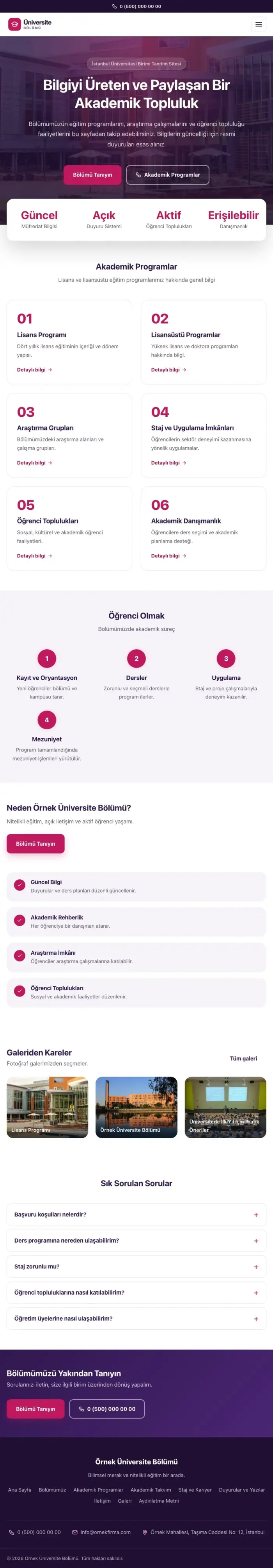Merkez Mor Pembe – Üniversite Birimi Web Sitesi tablet görünümü