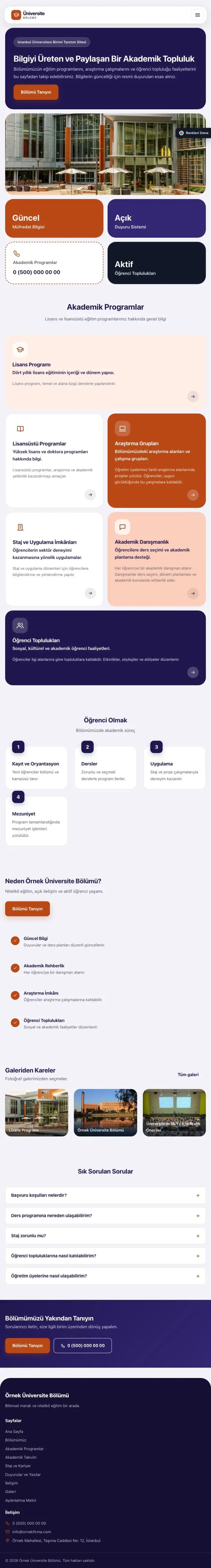 Mozaik Lacivert Turuncu – Üniversite Birimi Web Sitesi tablet görünümü