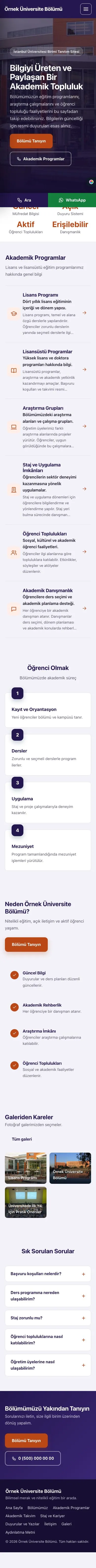 Sol Menü Lacivert Turuncu – Üniversite Birimi Web Sitesi mobil görünümü