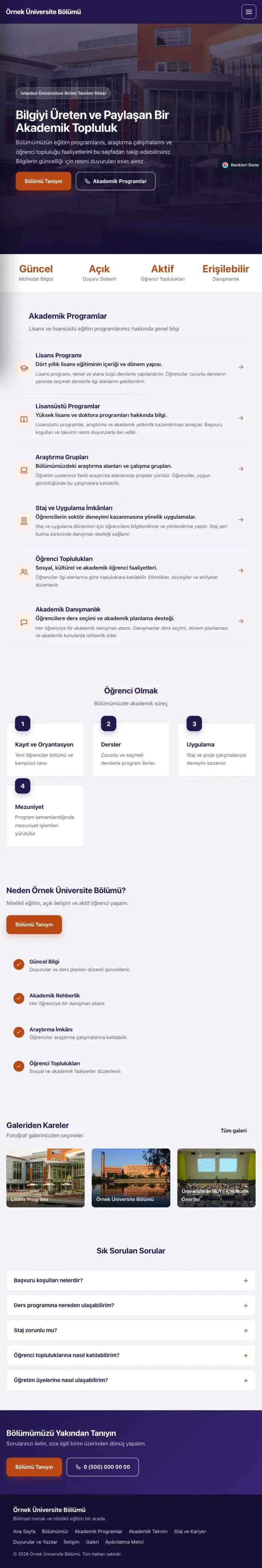 Sol Menü Lacivert Turuncu – Üniversite Birimi Web Sitesi tablet görünümü