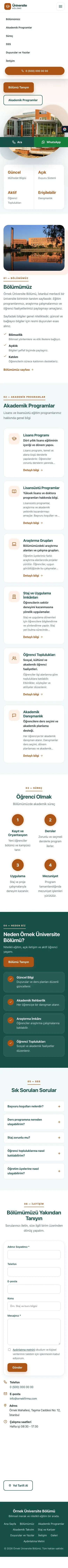 Tek Sayfa Petrol Turuncu – Üniversite Birimi Web Sitesi mobil görünümü