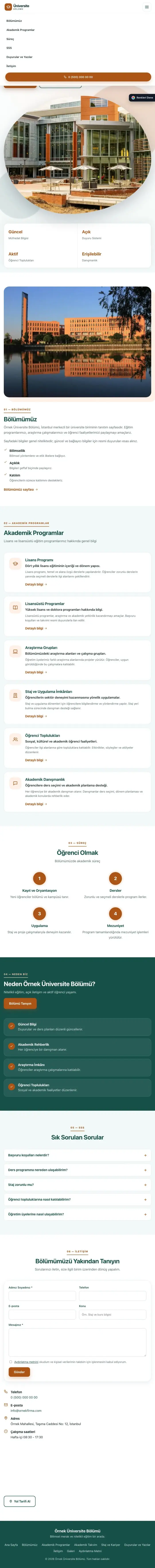 Tek Sayfa Petrol Turuncu – Üniversite Birimi Web Sitesi tablet görünümü