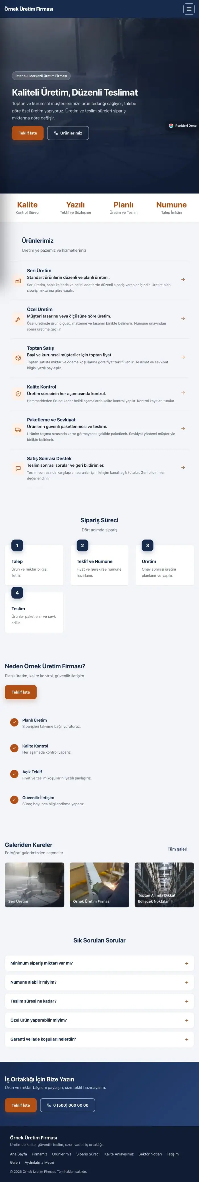 Sol Menü Mavi Turuncu – Üretici Firma Web Sitesi tablet görünümü