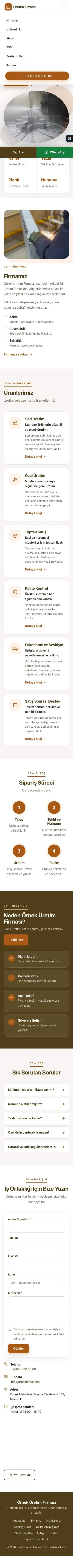 Tek Sayfa Kahve Turuncu – Üretici Firma Web Sitesi mobil görünümü