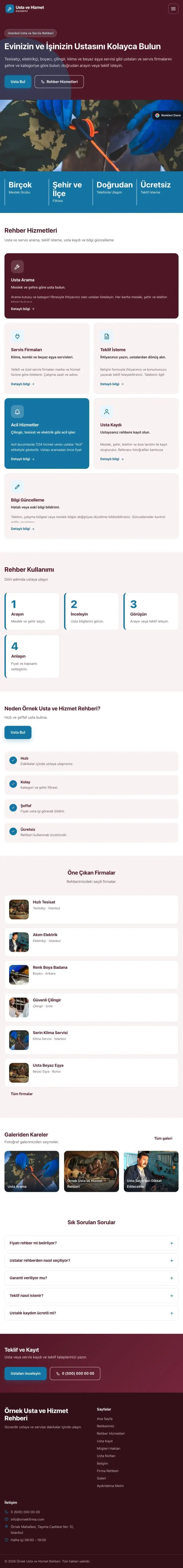 Blok Bordo Mavi – Usta ve Hizmet Rehberi Web Sitesi tablet görünümü