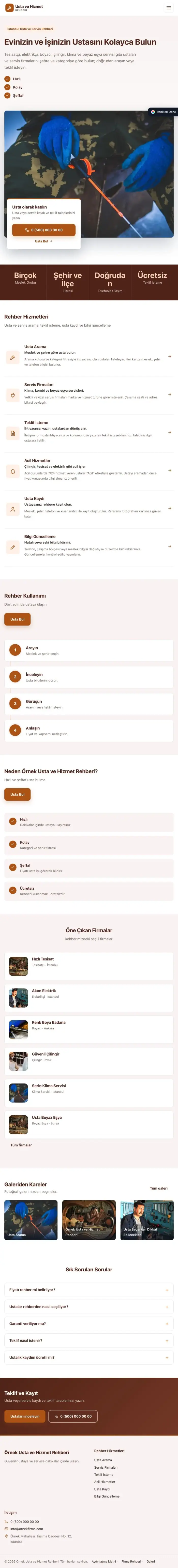 Bölünmüş Bordo Turuncu – Usta ve Hizmet Rehberi Web Sitesi tablet görünümü