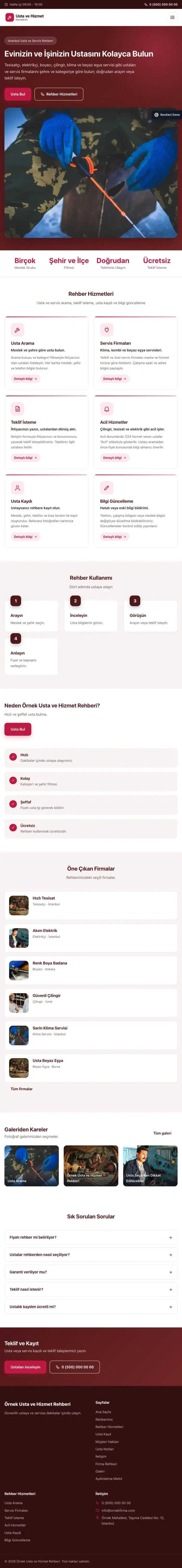 Klasik Bordo Kırmızı – Usta ve Hizmet Rehberi Web Sitesi tablet görünümü