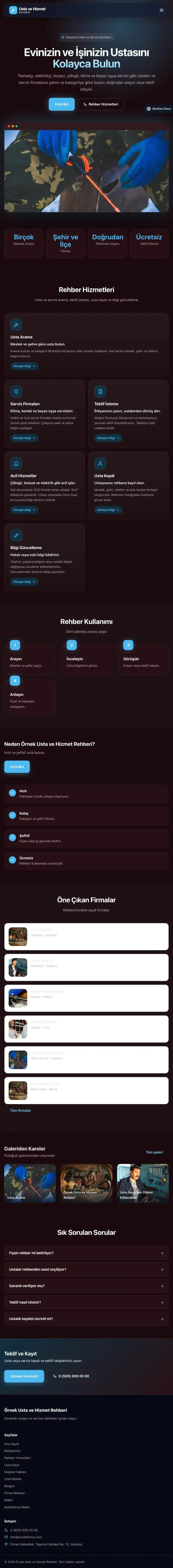 Koyu Modern Bordo Mavi – Usta ve Hizmet Rehberi Web Sitesi tablet görünümü