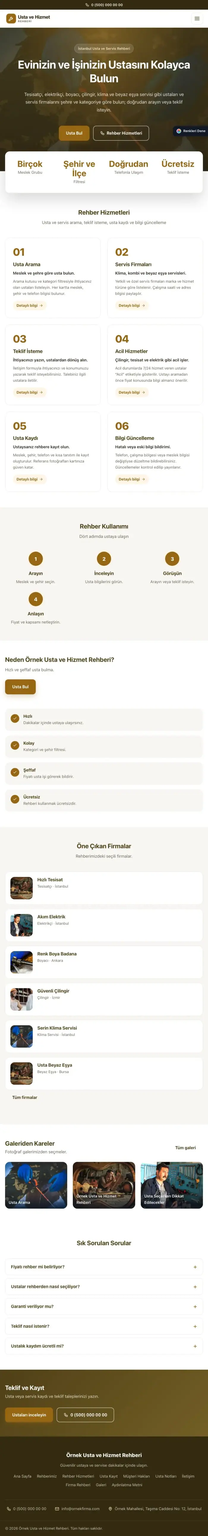 Merkez Kahve Turuncu – Usta ve Hizmet Rehberi Web Sitesi tablet görünümü