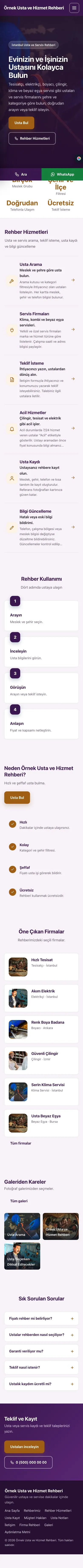 Sol Menü Mor Turuncu – Usta ve Hizmet Rehberi Web Sitesi mobil görünümü