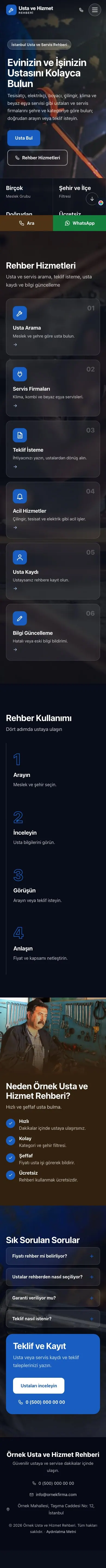Tam Ekran Kahve Mavi – Usta ve Hizmet Rehberi Web Sitesi mobil görünümü