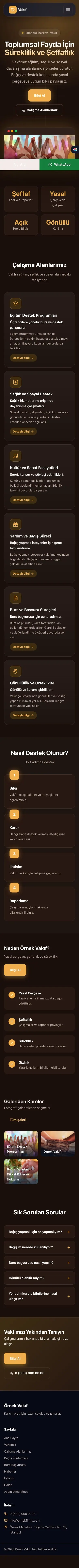 Koyu Modern Kahve Turuncu – Vakıf Web Sitesi mobil görünümü