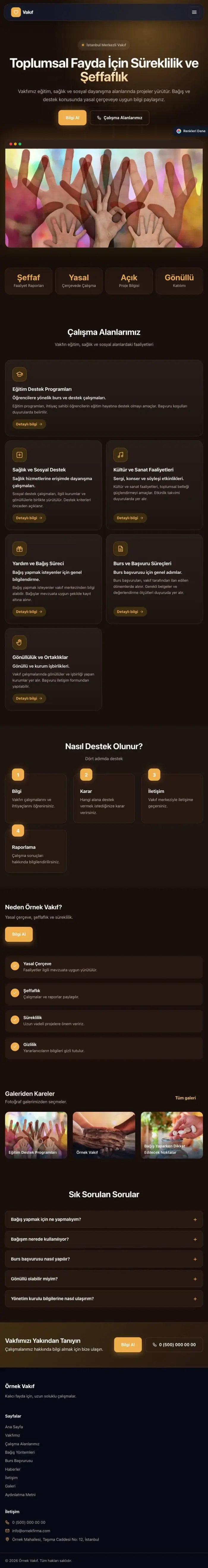 Koyu Modern Kahve Turuncu – Vakıf Web Sitesi tablet görünümü