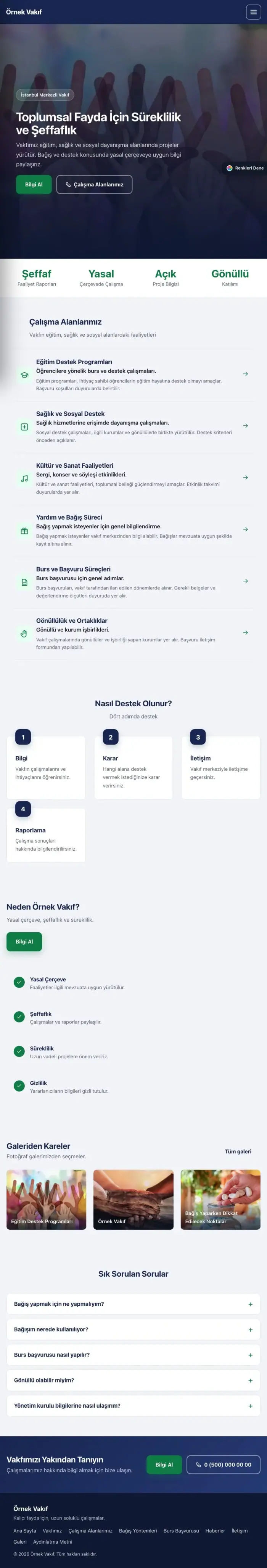Sol Menü Lacivert Yeşil – Vakıf Web Sitesi tablet görünümü