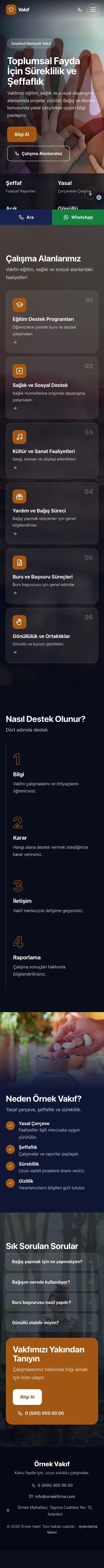 Tam Ekran Lacivert Turuncu – Vakıf Web Sitesi mobil görünümü