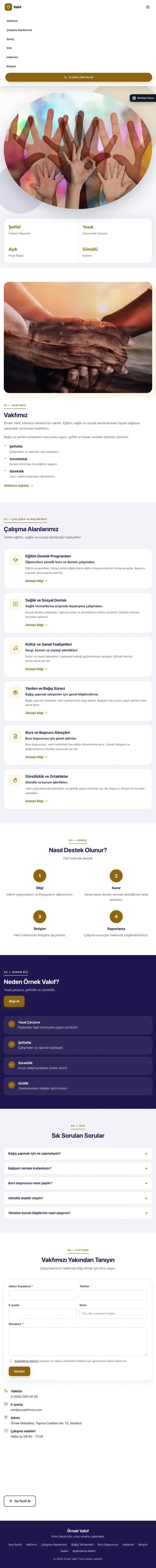 Tek Sayfa Lacivert Amber – Vakıf Web Sitesi tablet görünümü
