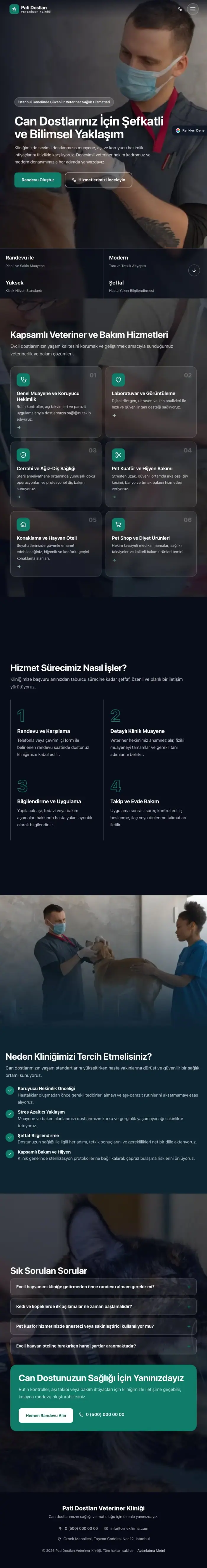 Tam Ekran Mavi Turkuaz – Veteriner Web Sitesi tablet görünümü