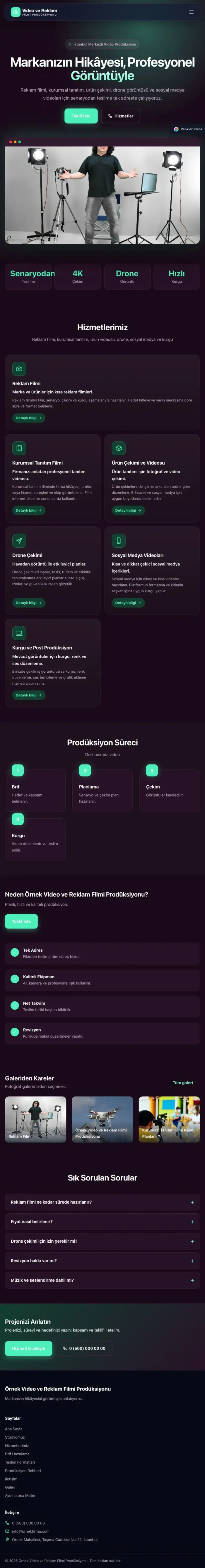 Koyu Modern Erik Turkuaz – Video ve Reklam Filmi Prodüksiyonu Web Sitesi tablet görünümü