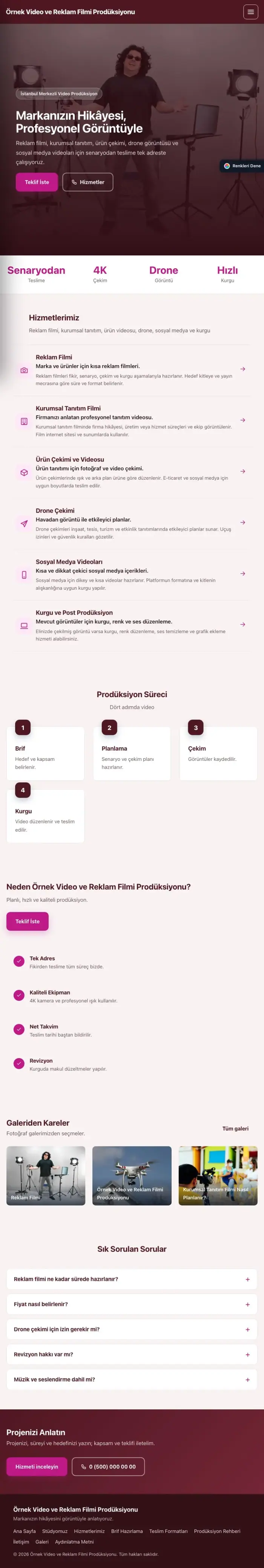 Sol Menü Bordo Pembe – Video ve Reklam Filmi Prodüksiyonu Web Sitesi tablet görünümü