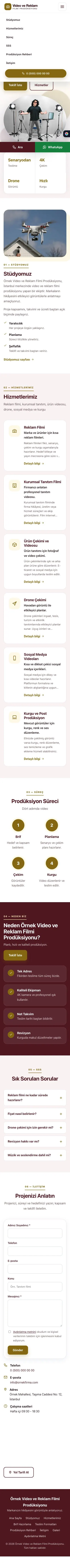 Tek Sayfa Bordo Amber – Video ve Reklam Filmi Prodüksiyonu Web Sitesi mobil görünümü